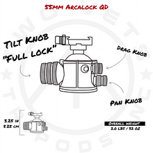 55MM Dual Tension Ballhead W/ Area 419 ARCALOCK CLAMP QD (Quick Detach)