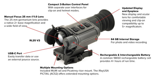 InfiRay Outdoor RICO 384 MICRO RL25 V2 2x 25mm Multi-Purpose Helmet Mountable / Monocular / Clip-On / Rifle Scope