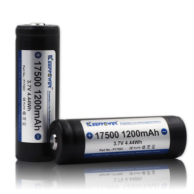 Keeppower Protected 17500 Rechargeable Li-ion Battery 1200mAh 3.7V P1750C (2 Pieces)